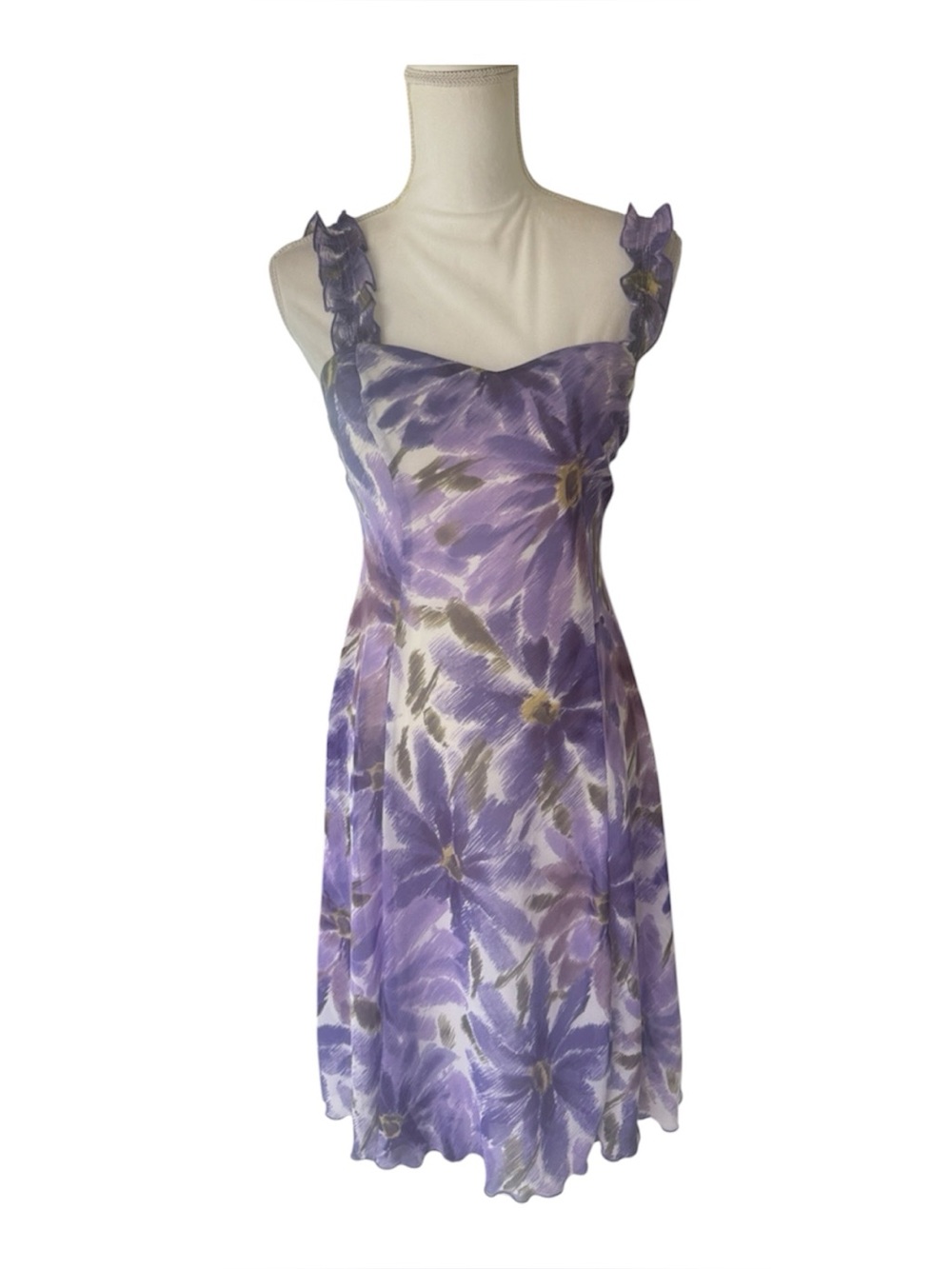 Connected Apparel purple lavender cream flirty spring summer floral dress
